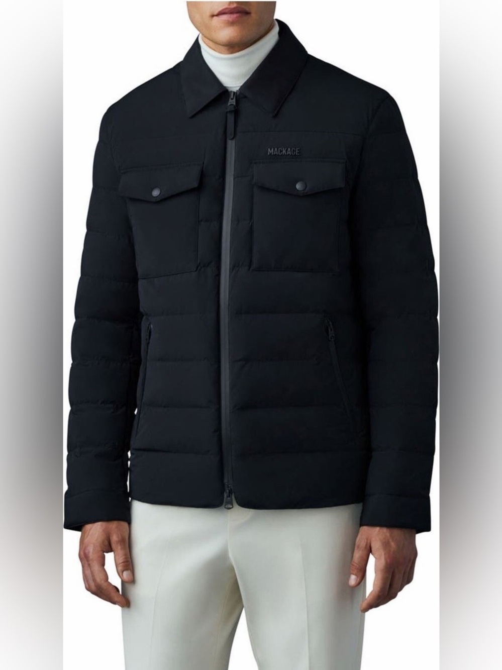 Mackage Men's Black Quilted Osmond Puffer Jacket with Chest Flap Pockets